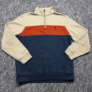 IZOD Advantage Performance Mens Small Quarter Zip Colorblock Fleece Pullover Tan